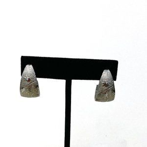 Floral Embossed Silver Tone Textured Hoop Earrings  Leverback Closure